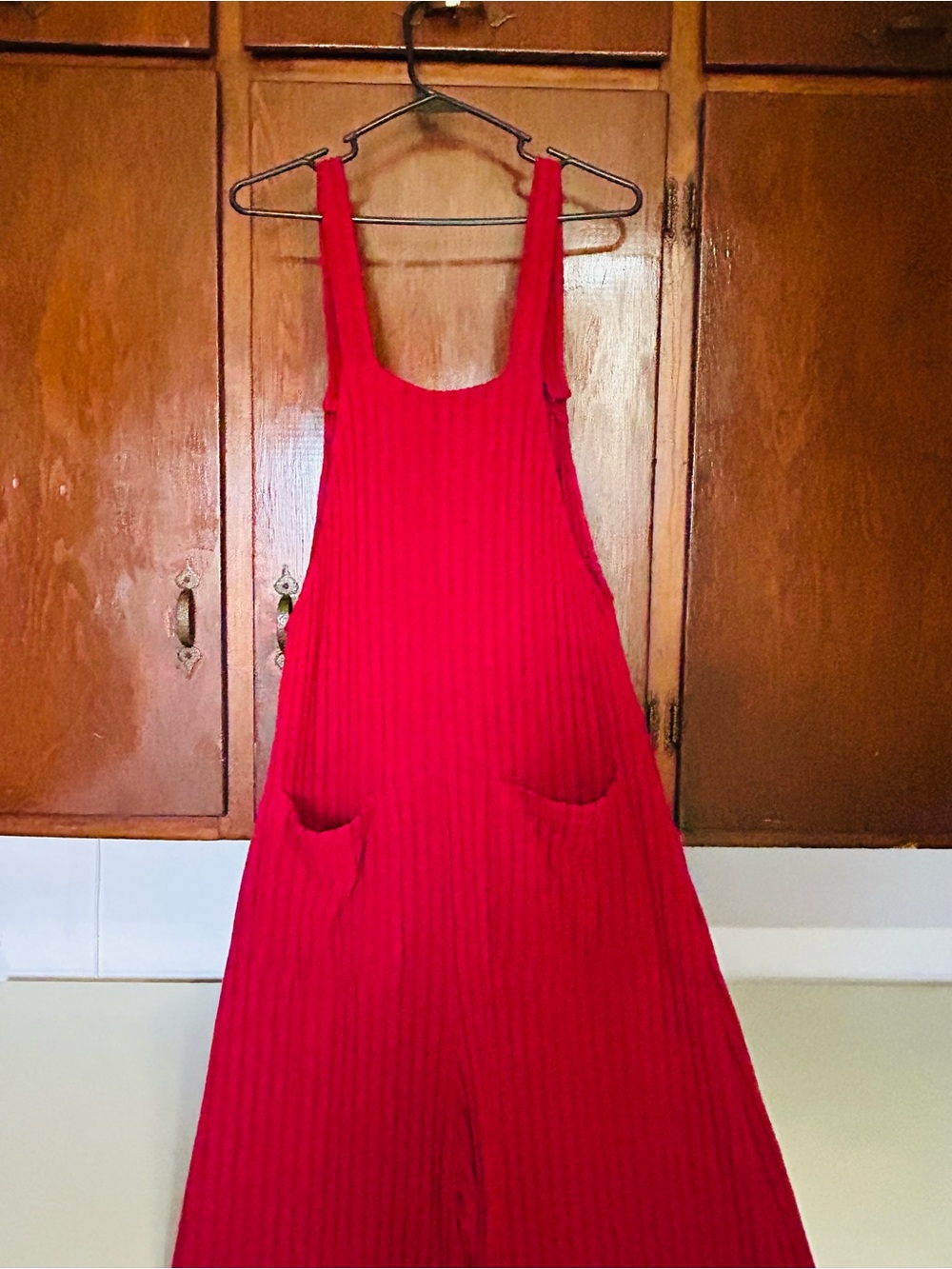HALARA Red Ribbed Wide-Leg Jumpsuit - Picture 4 of 9